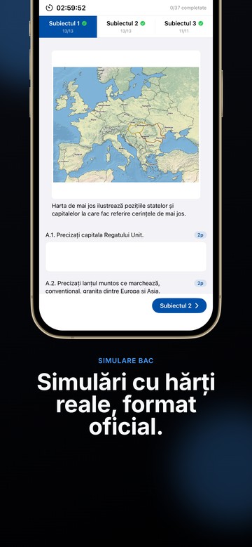 Simulare BAC cu hartă reală a Europei în BacGeografie